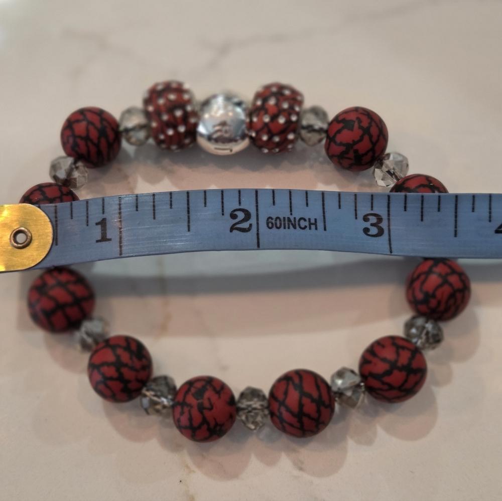 Viva Red Clay Beads PartyLite Stretch Bracelet With Rhinestones - Picture 9 of 11